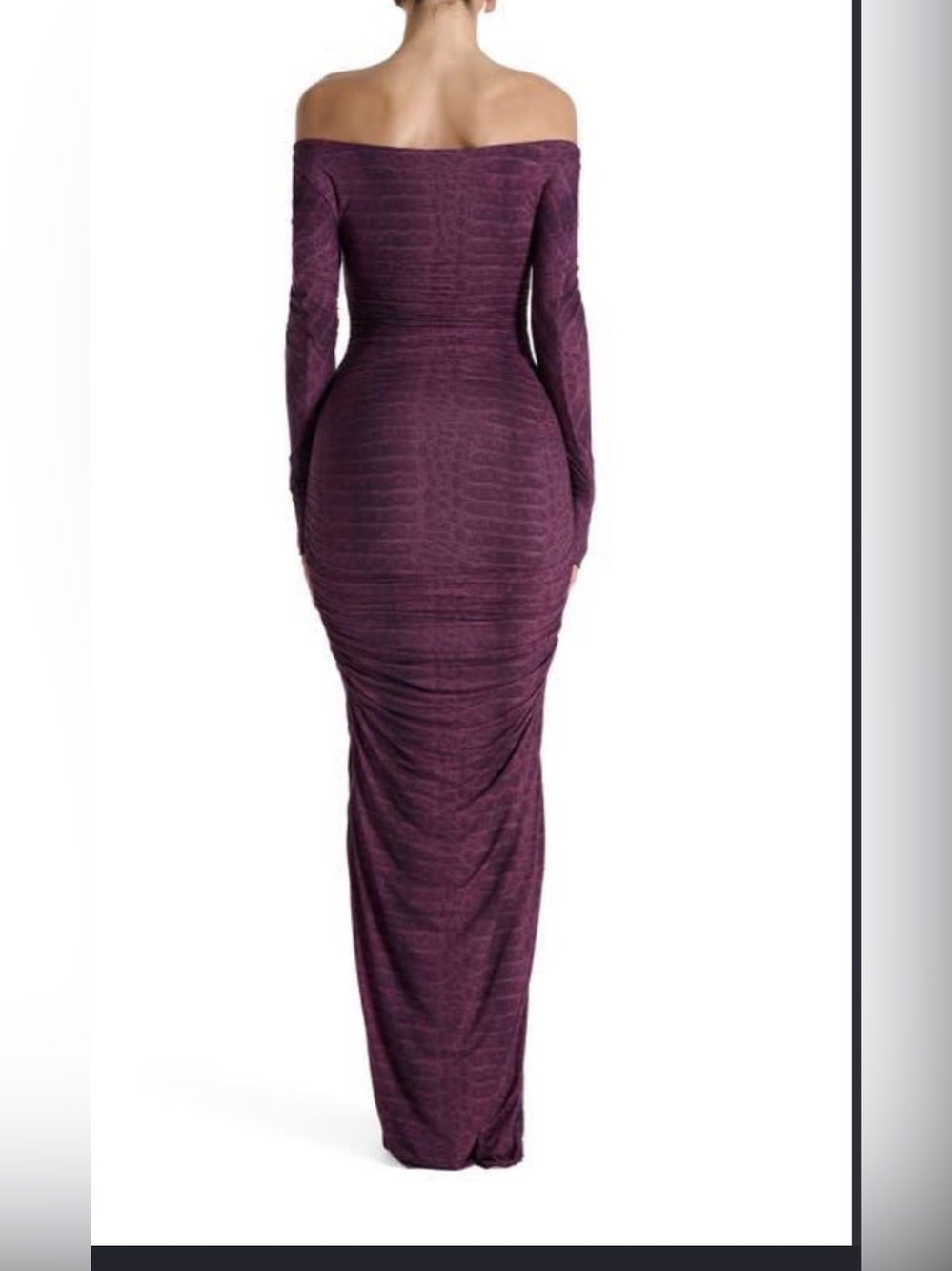 Naked Wardrobe Plum Snake Print Off Shoulder Ruched Maxi Dress Medium - Picture 2 of 5